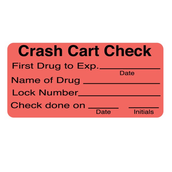 Label, "Crash Cart Checked" 1-7/16" x 3" Flr Red w/Black
